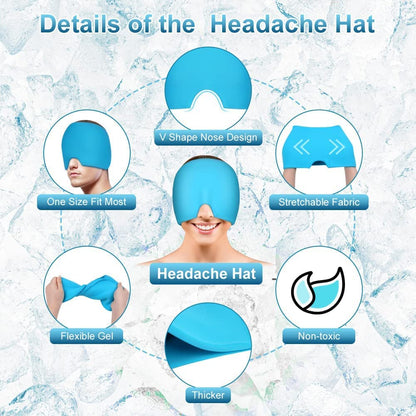 i THERAU Gorro Cómodo de Gel para Alivio de Dolor de Cabeza, Migrañas, ojos hinchados y estres para Terapia de Frío y caliente , Azul