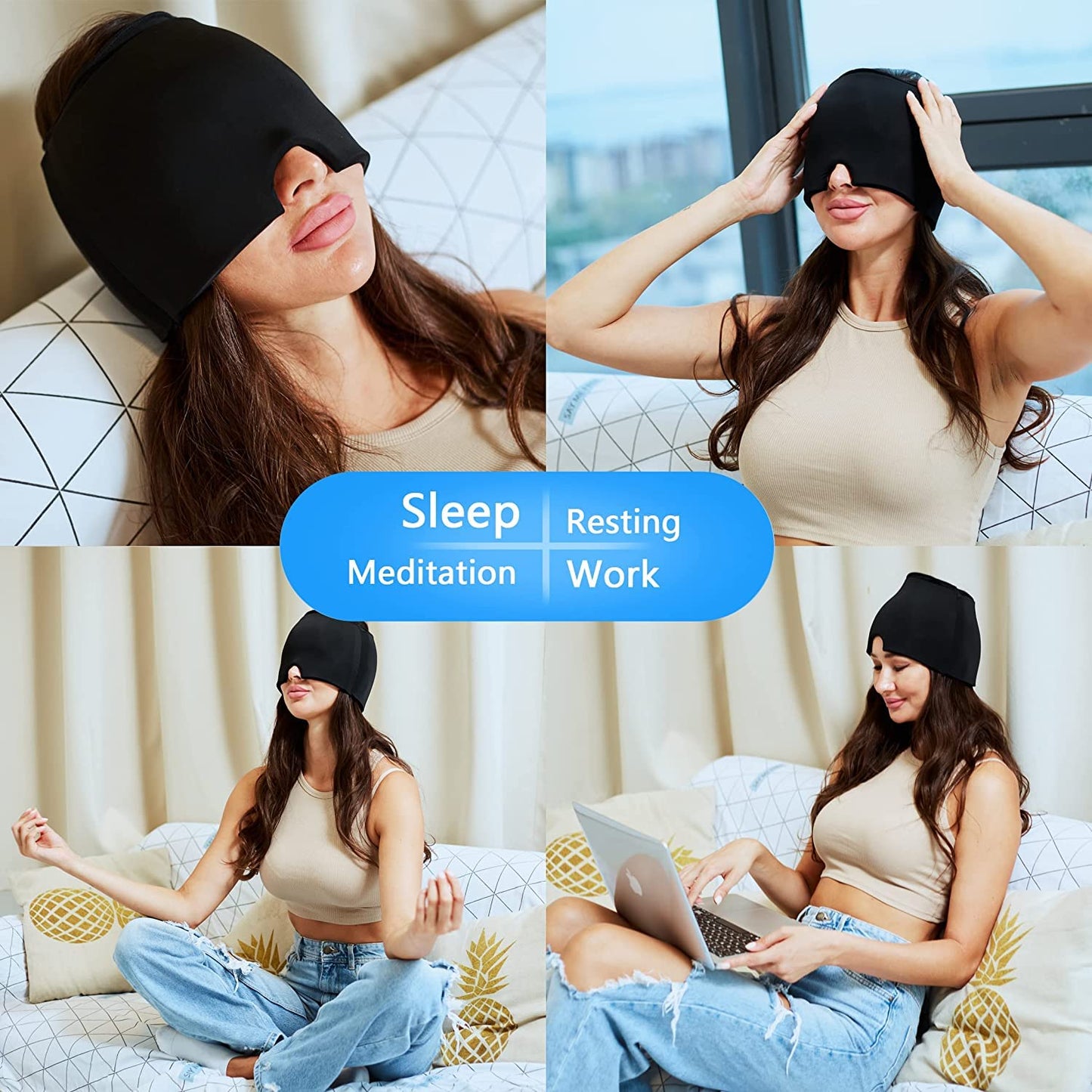 i THERAU Gorro Cómodo de Gel para Alivio de Dolor de Cabeza, Migrañas, ojos hinchados y estres para Terapia de Frío y caliente , Azul
