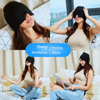 i THERAU Gorro Cómodo de Gel para Alivio de Dolor de Cabeza, Migrañas, ojos hinchados y estres para Terapia de Frío y caliente , Azul