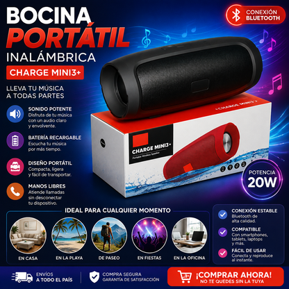 BOCINA PORTÁTIL INALÁMBRICA CON BLUETOOTH 20W (100 UND X CAJA) MINI3+